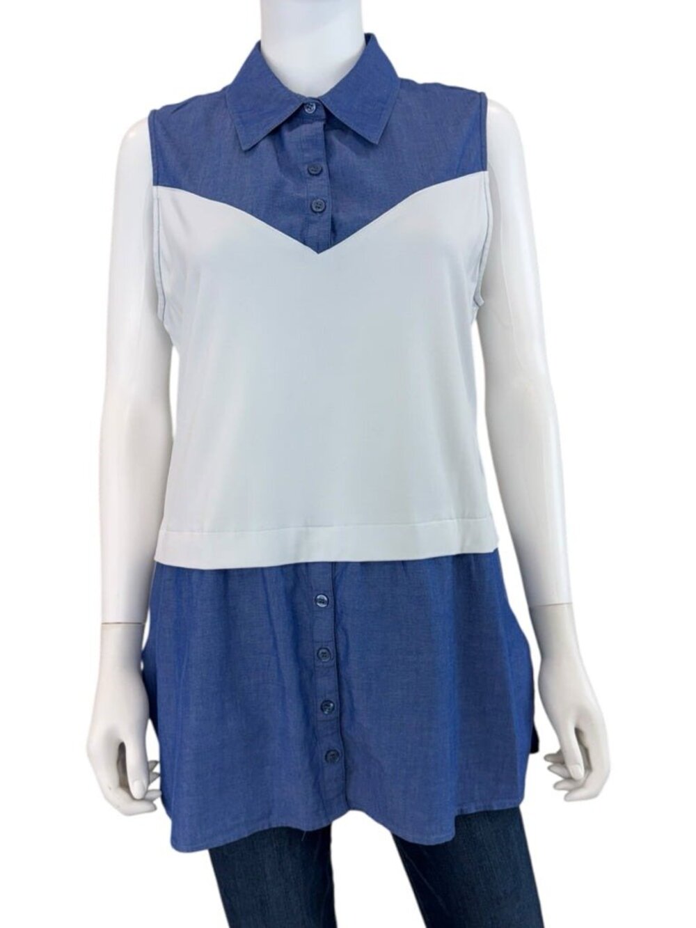finley Chambray Button-down Blouse Size L N0836